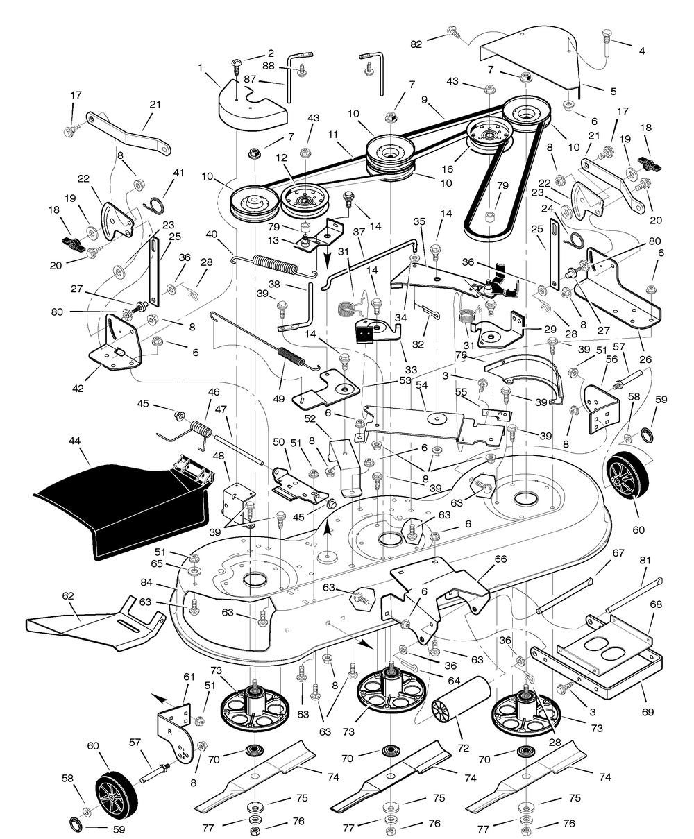 Mower Housing Diagram and Parts List for 465624X78A 2005 Briggs and Stratton Lawn Tractor